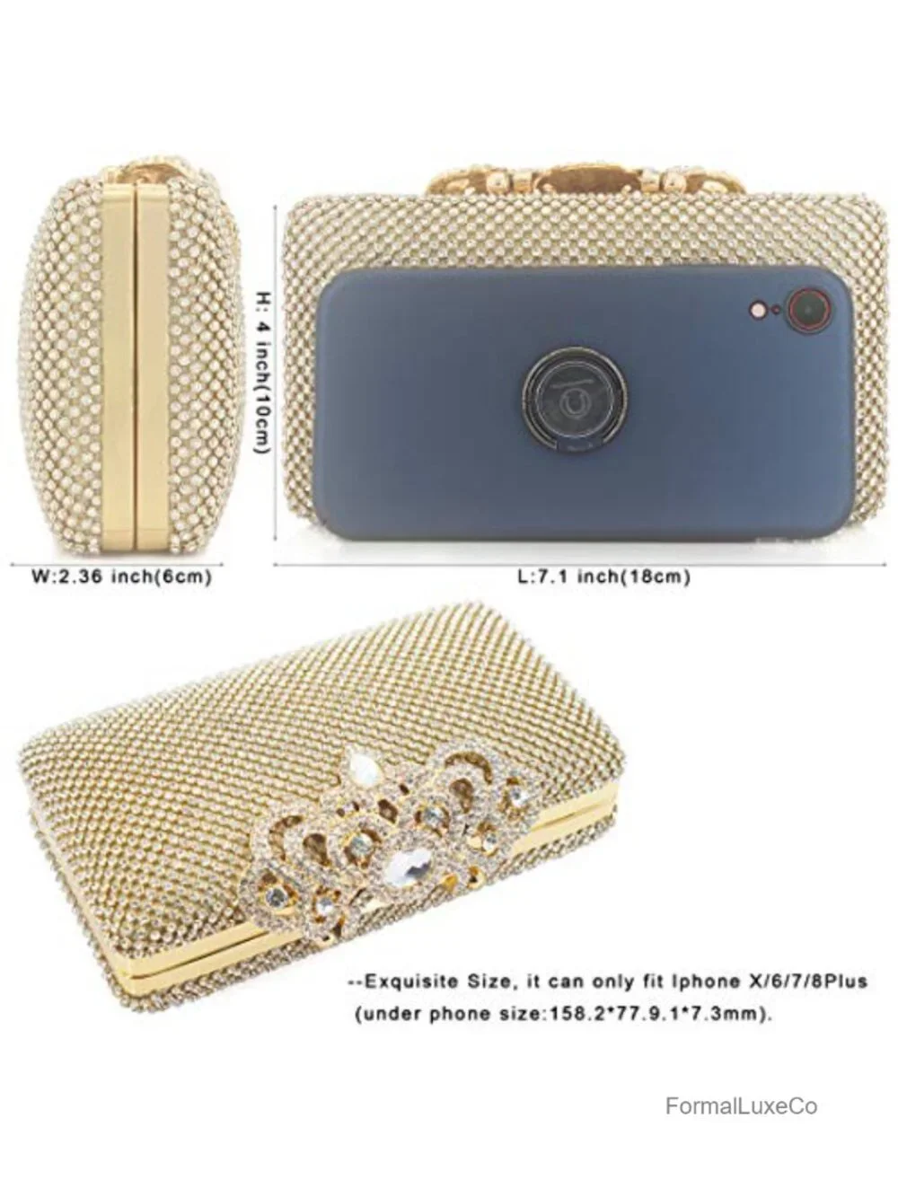 Rhinestone Clutch Bag with Crystal Crown Clasp Evening Handbag Formal Party